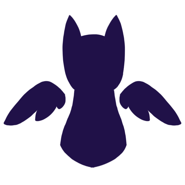  a dark purple torso-up silhouette of a pegasus facing forward with a white outline.